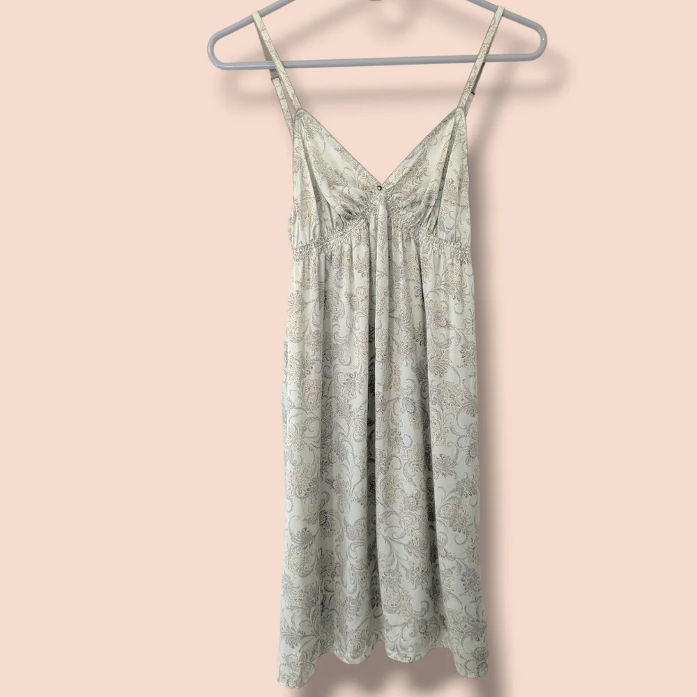 Victoria's Secret Vintage Green Paisley Floral 100% Silk Mini Slip Dress SM
